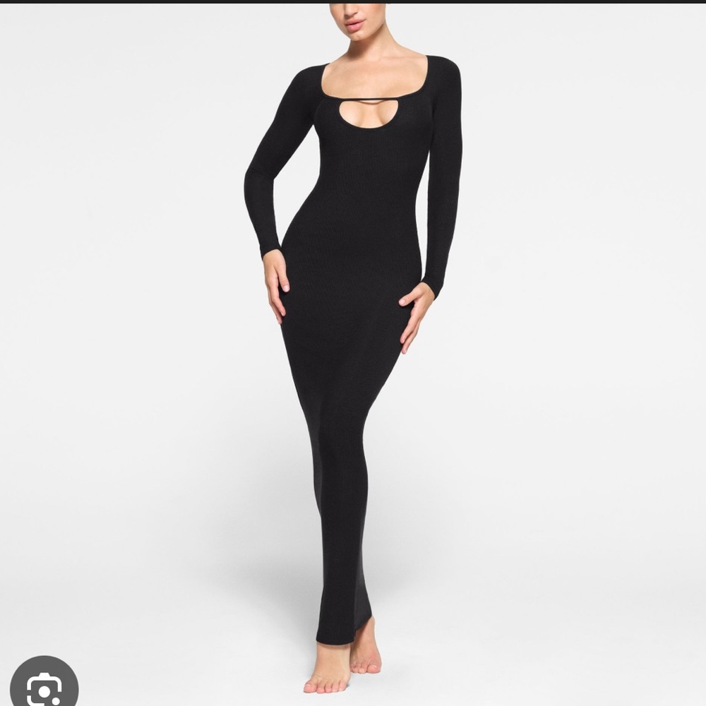 SKIMS Black Soft Lounge Dress with Keyhole